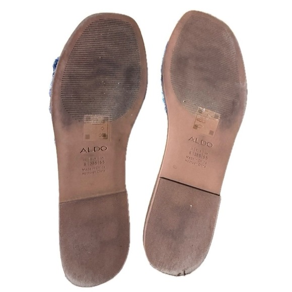 ALDO Denim Fringe Slide Sandals | Size 8 | Pearl Embellished - Picture 7 of 7